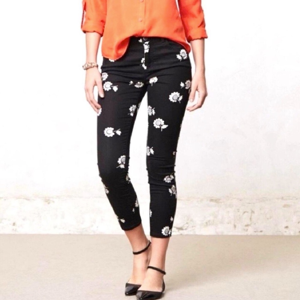 Anthropologie Pilcro and the Letterpress Black Floral Superscript Jeans Size 27